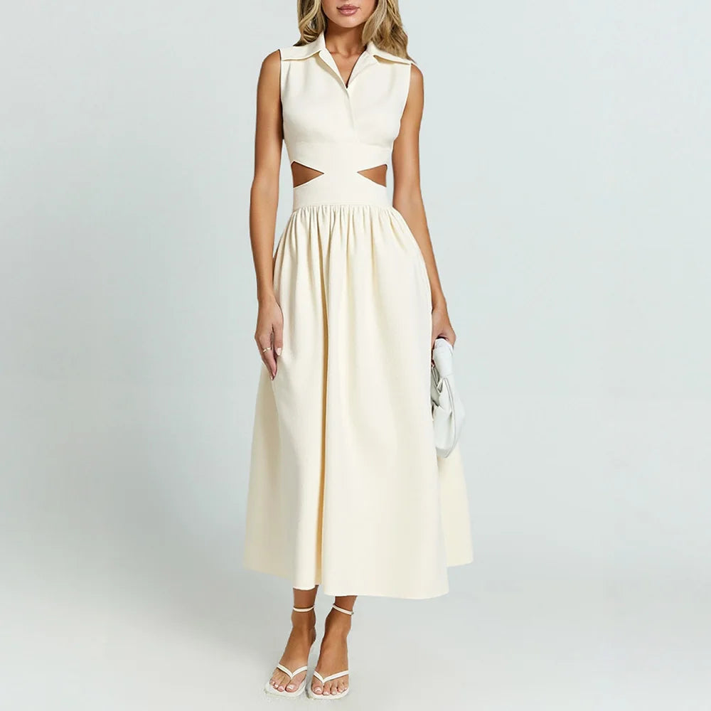 שמלה אלגנטית עם חיתוכי מותן וצווארון