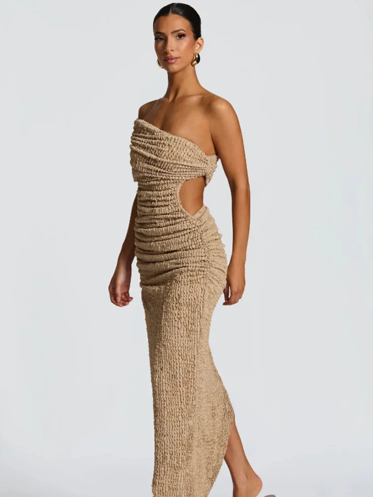 שמלת מקסי חיתוכים וכתף אחת