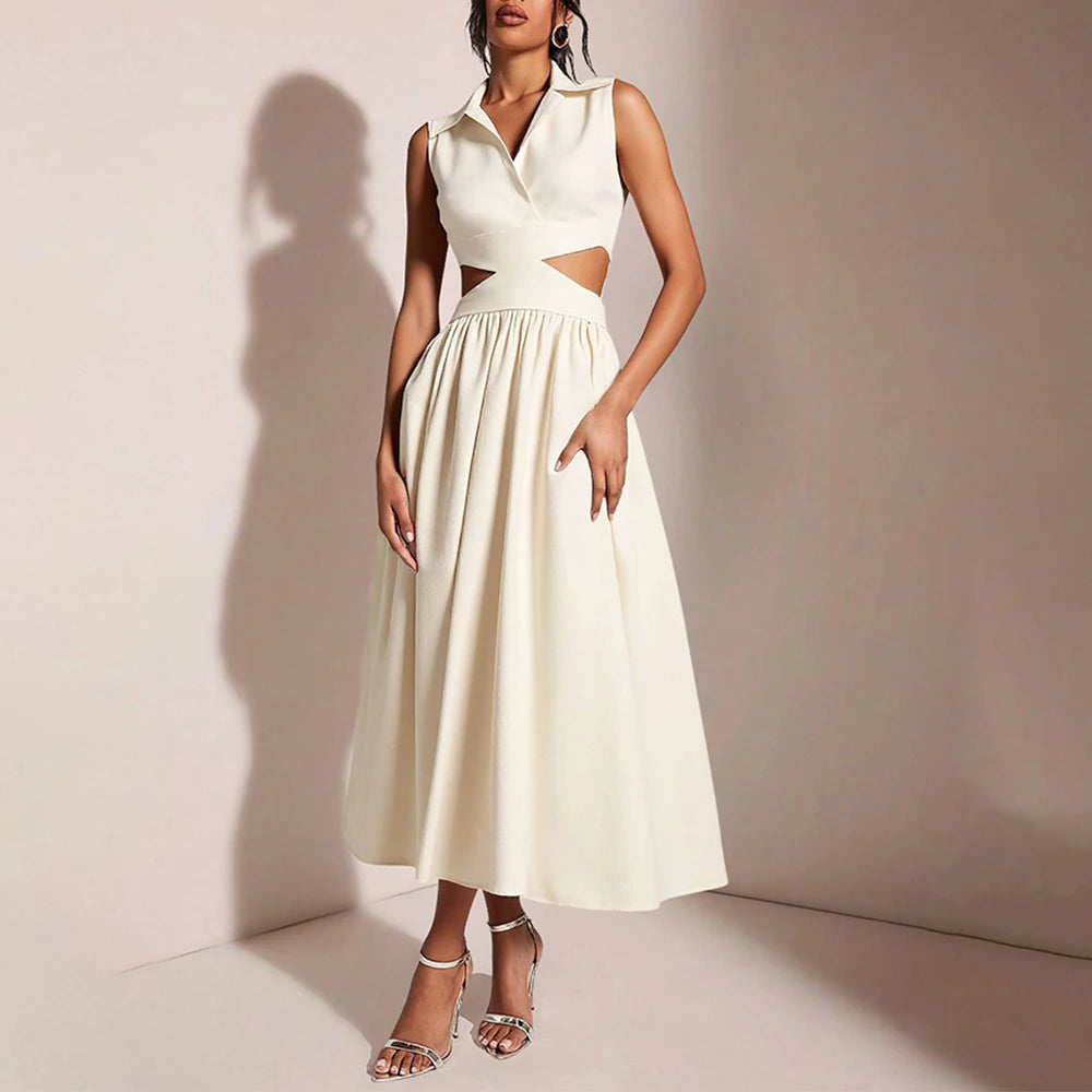 שמלה אלגנטית עם חיתוכי מותן וצווארון