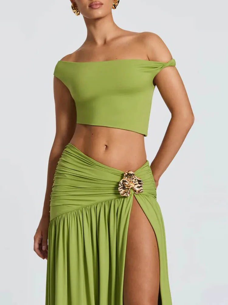 סט 2 חלקים אלגנטי סטרפלס עם שסע עמוק