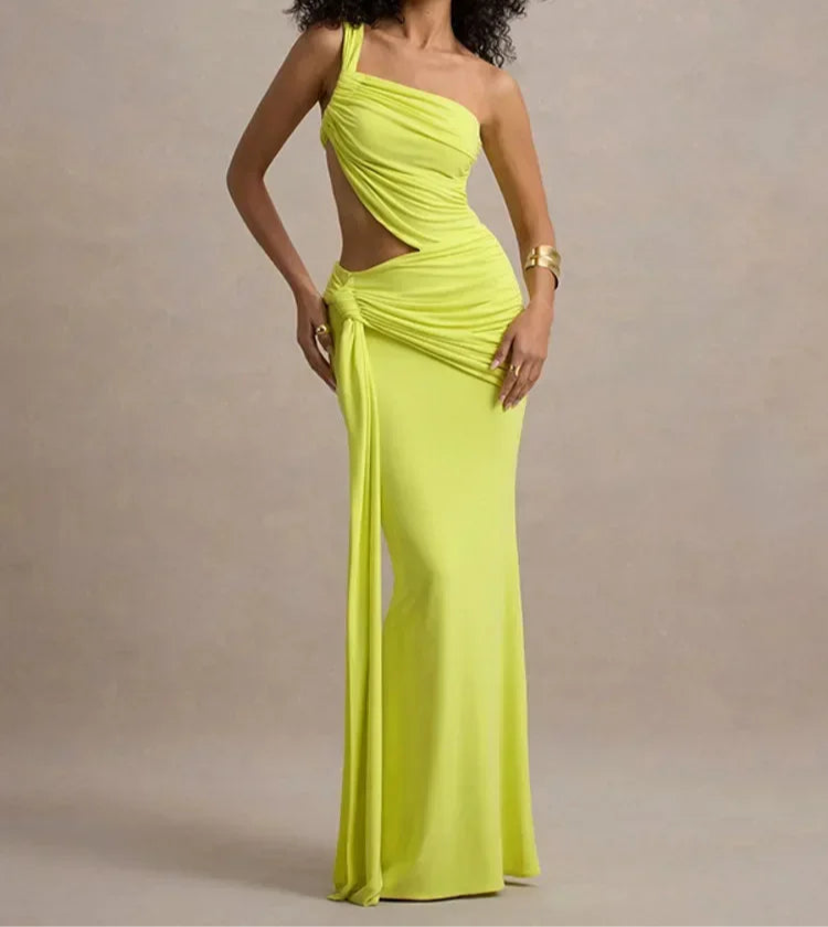 שמלת מקסי חיתוכים וואן שולדר עם קשירת מותן