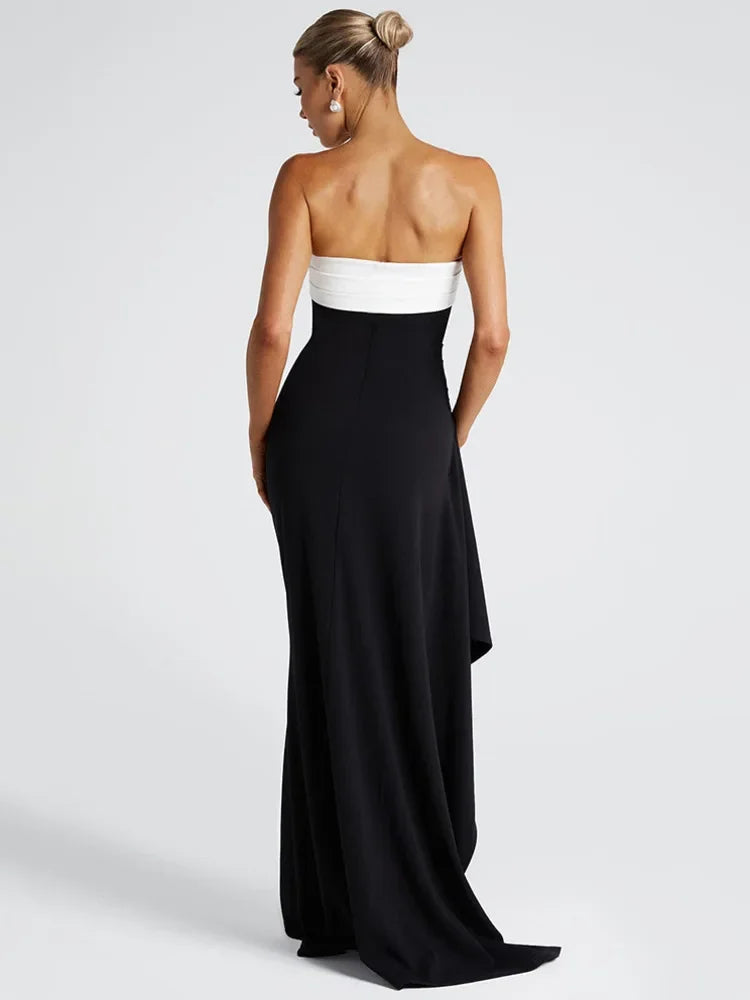 שמלת ערב סטרפלס בשילוב שסע