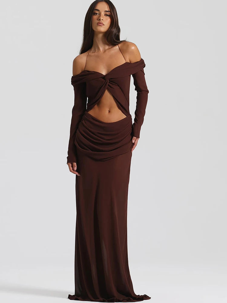 שמלת חיתוכים מקסי סטרפלס