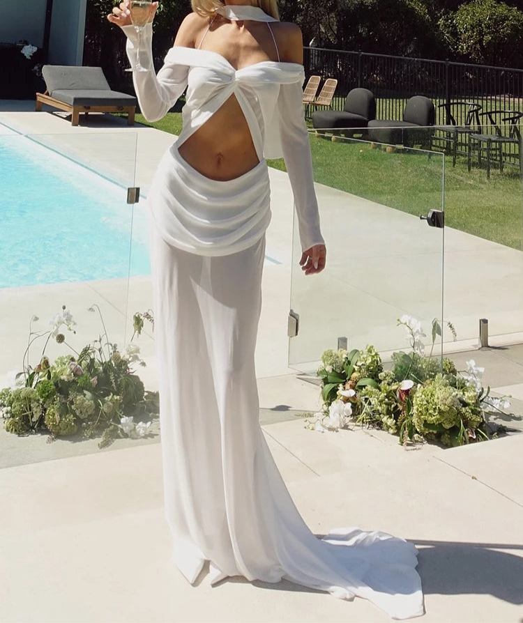 שמלת חיתוכים מקסי סטרפלס