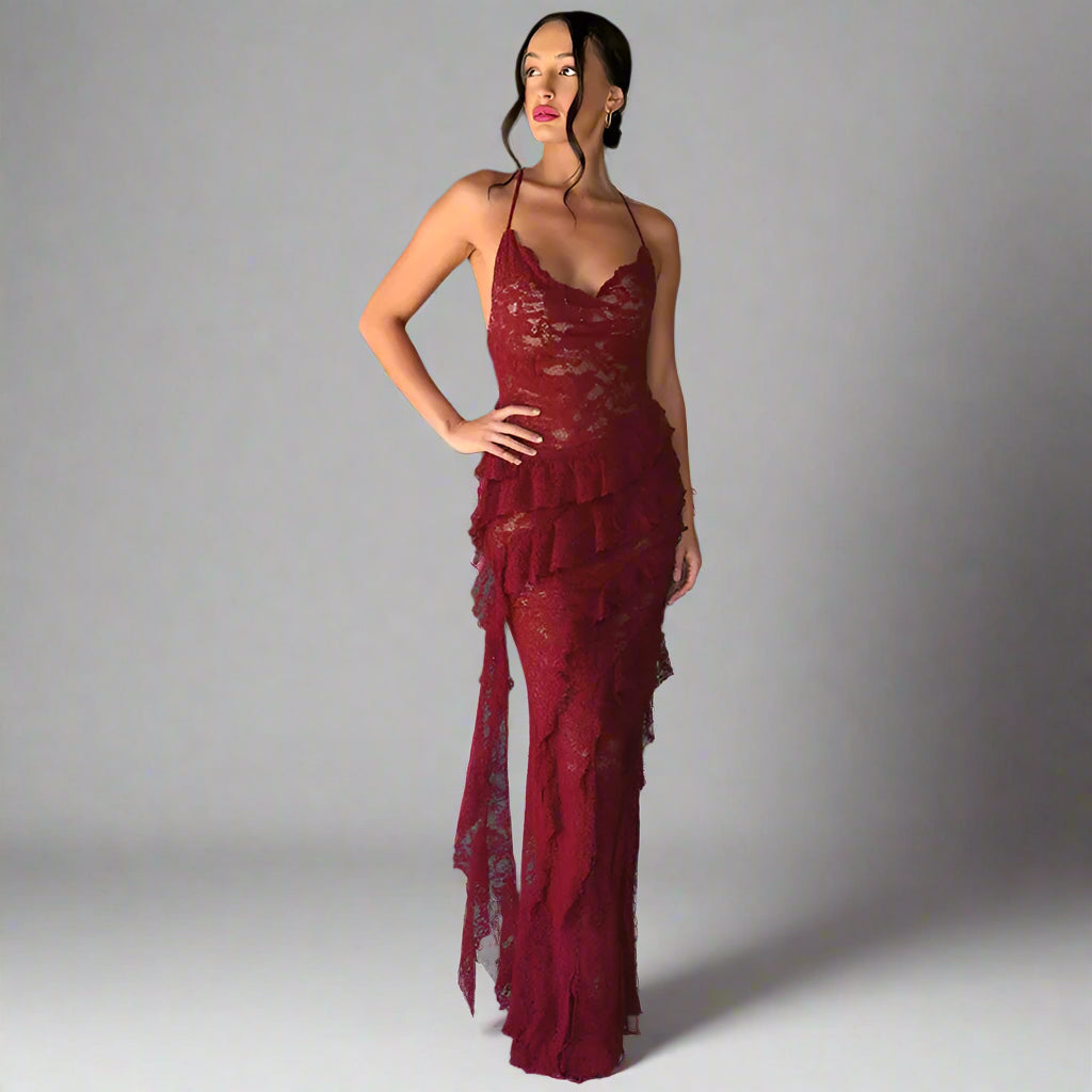 שמלת מקסי בשילוב מלמלה ותחרה