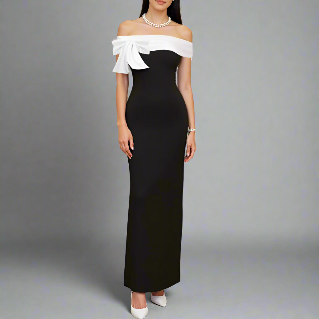 שמלת מקסי סטרפלס בעיטור פפיון