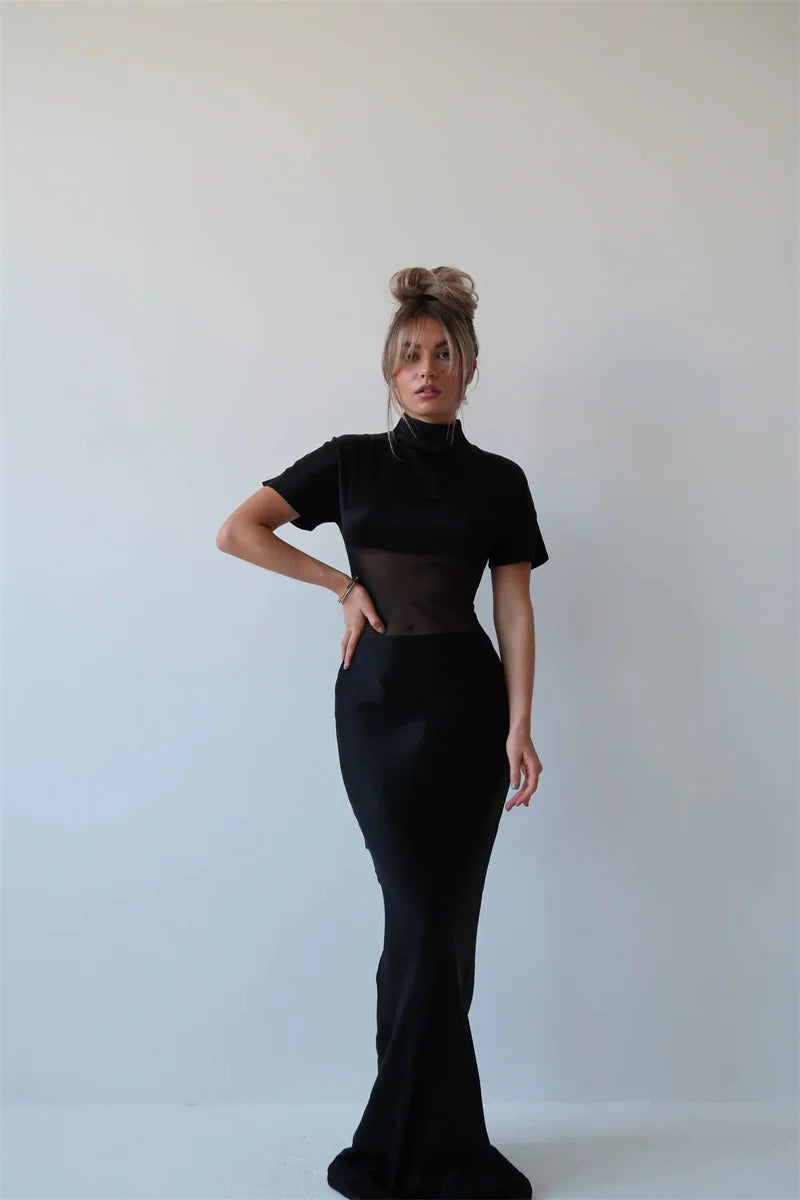 שמלת מקסי משולבת רשת - ליהי