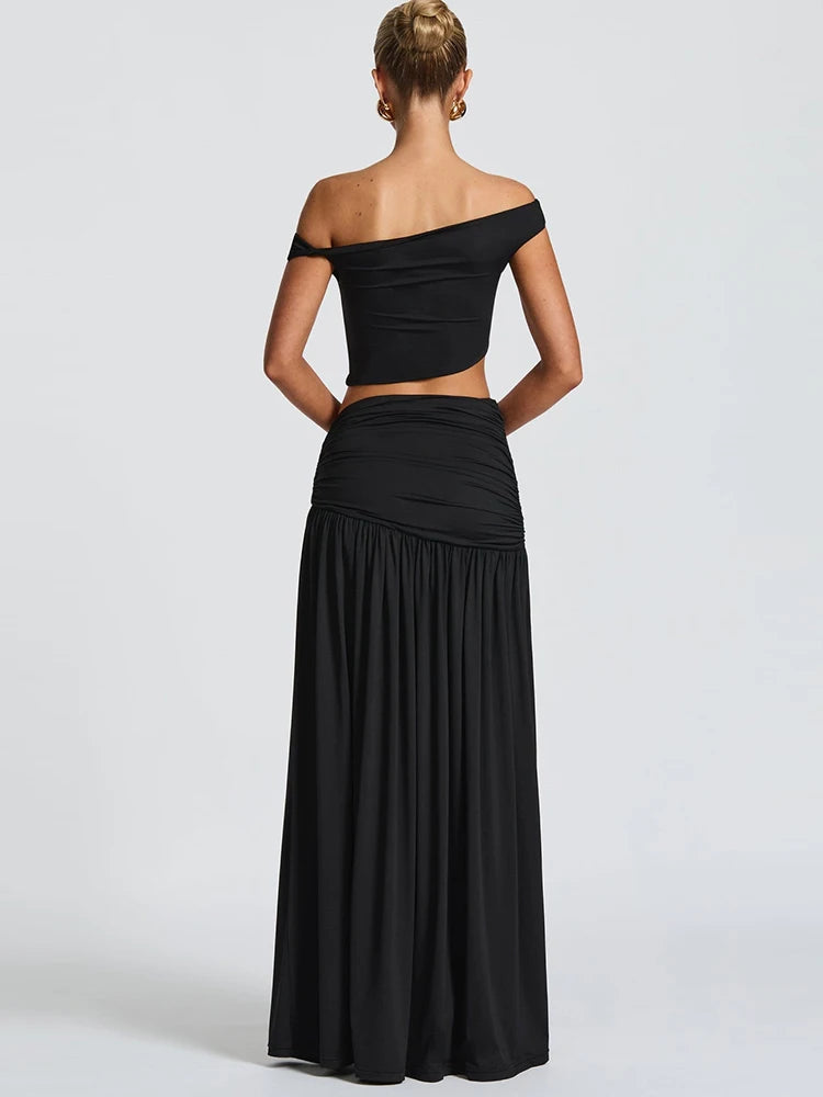 סט 2 חלקים אלגנטי סטרפלס עם שסע עמוק