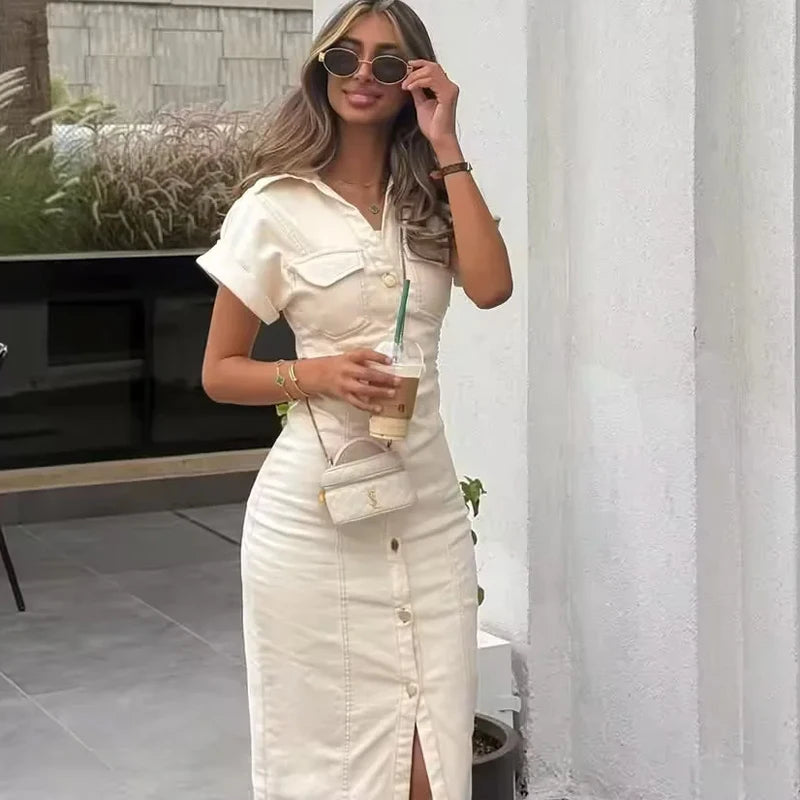 שמלת מידי מכופתרת