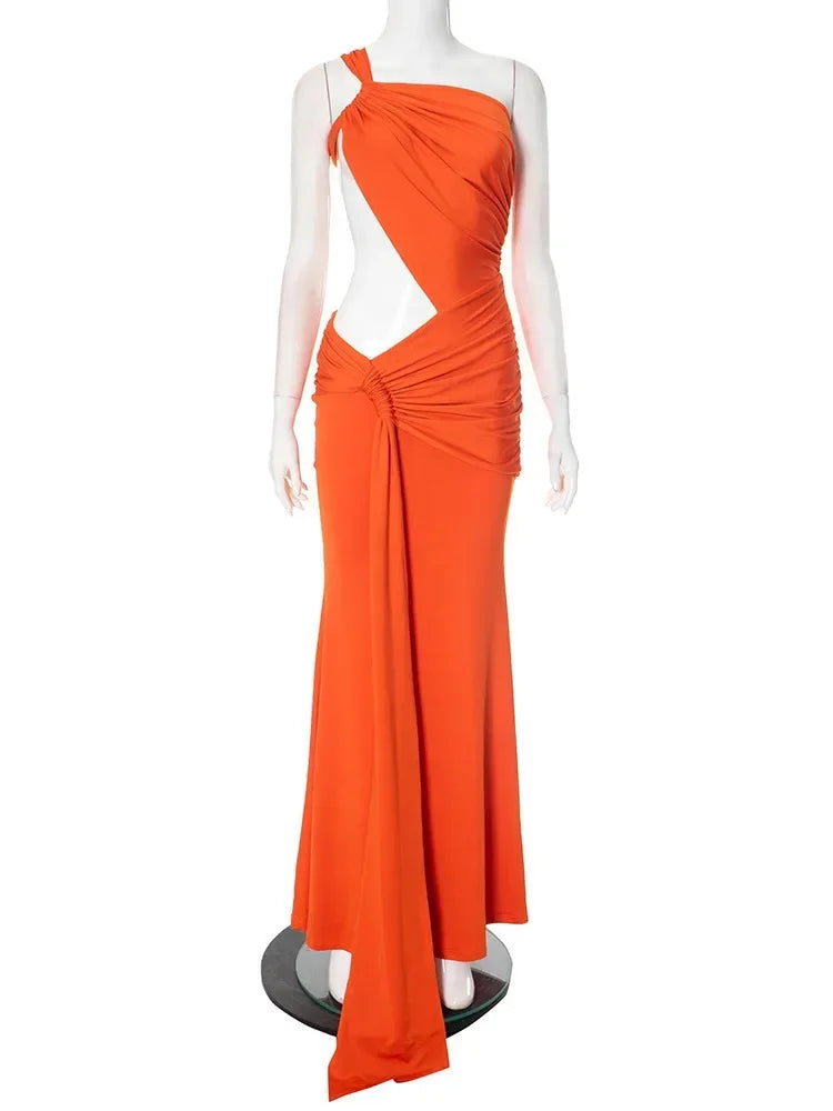 שמלת מקסי חיתוכים וואן שולדר עם קשירת מותן