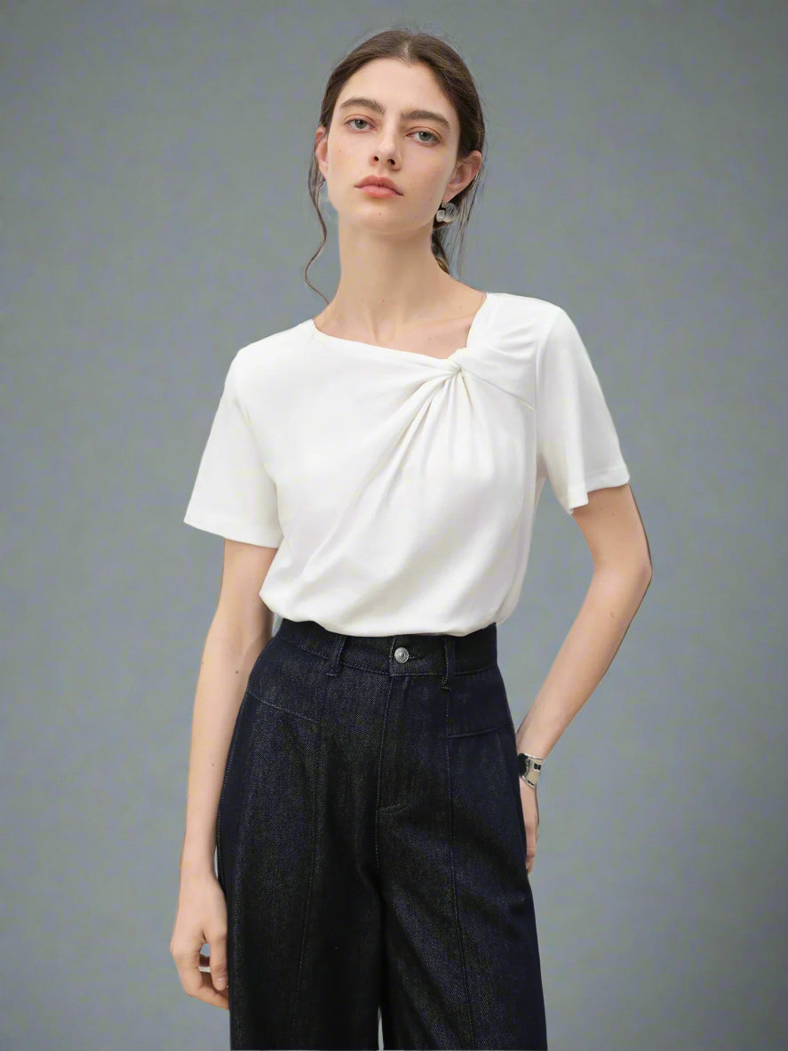 חולצת טי-שירט אסימטרית מבד כותנה