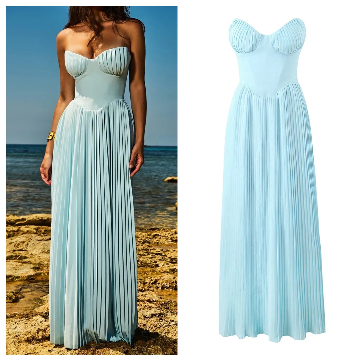 שמלת קרפ סטרפלס יוקרתית