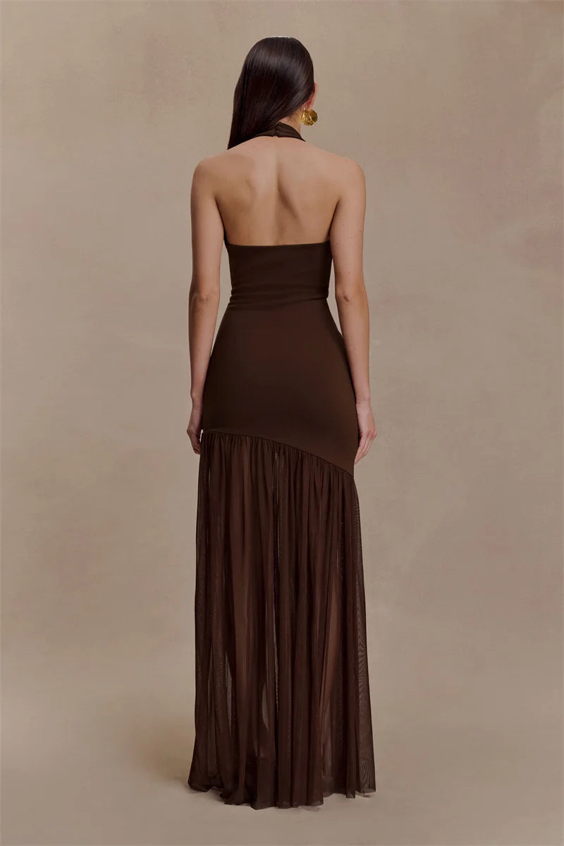 שמלת מקסי בשילוב חיתוכים ותחרה - לוסיאנה