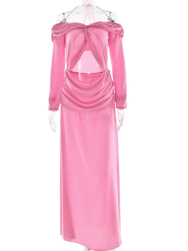 שמלת חיתוכים מקסי סטרפלס