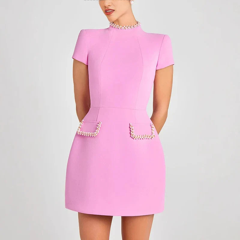 שמלת מיני פעמון יוקרתית ורודה