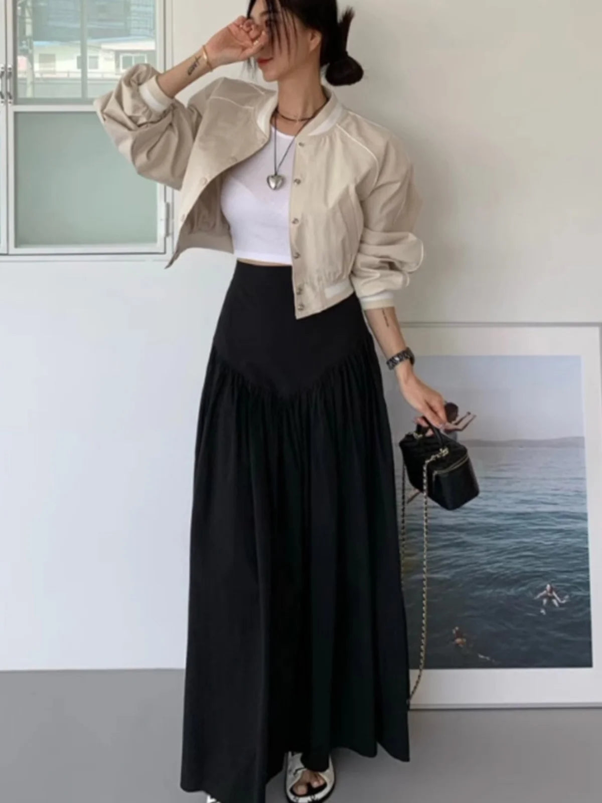 חצאית וינטג' גבוהה - אופל