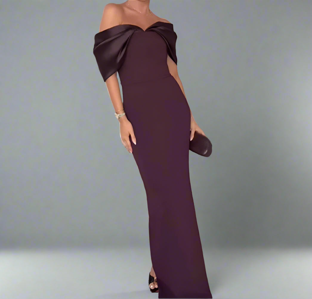 שמלת מקסי סטרפלס כתפיות נפוחות