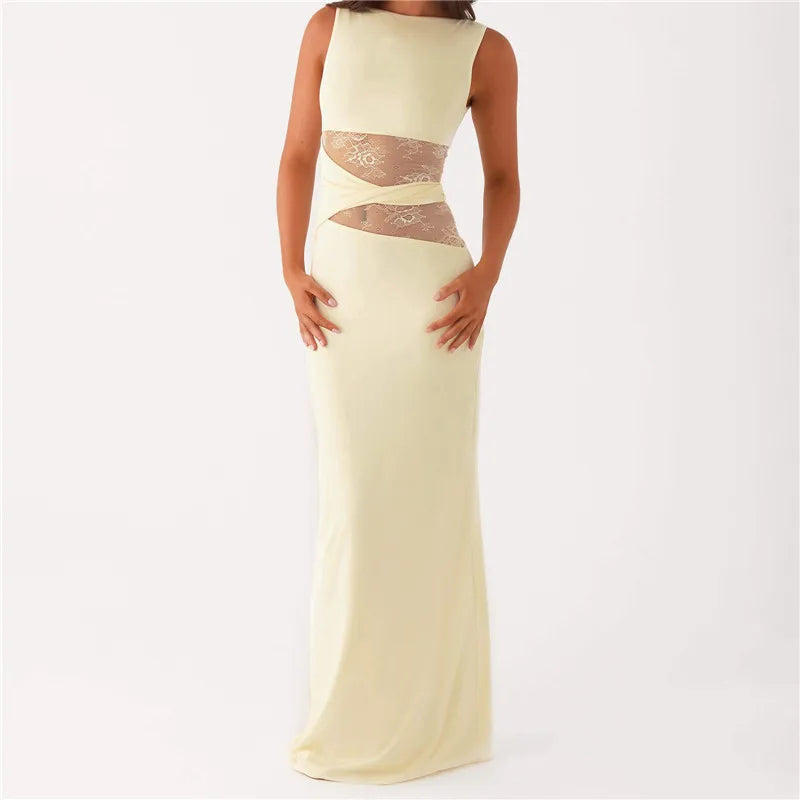 שמלת מקסי עם חיתוכי תחרה