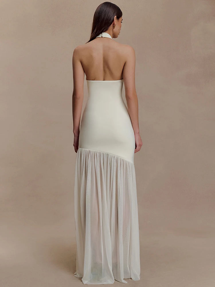 שמלת מקסי בשילוב חיתוכים ותחרה - לוסיאנה