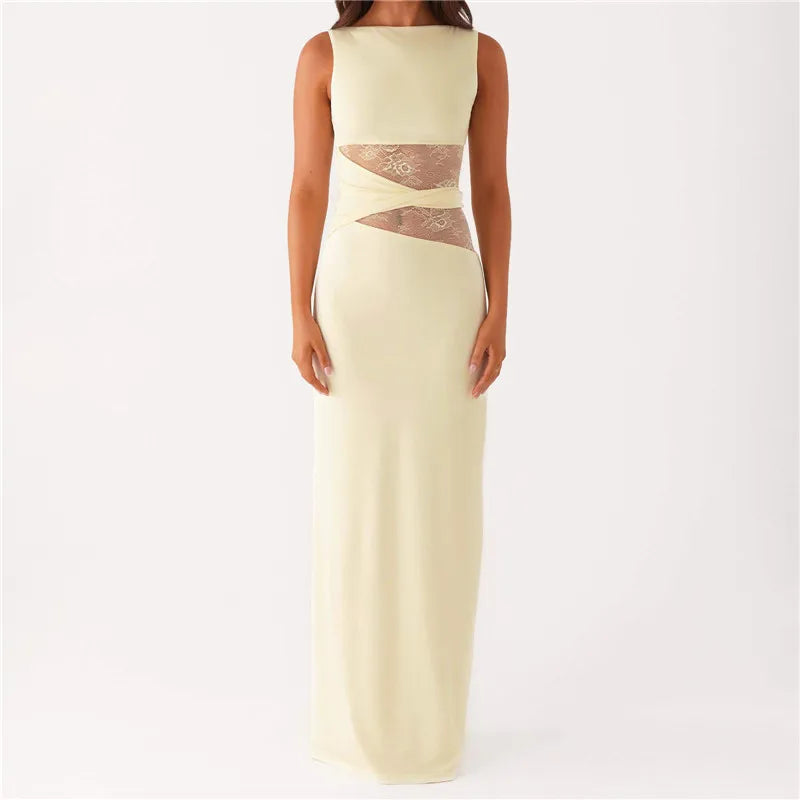 שמלת מקסי עם חיתוכי תחרה