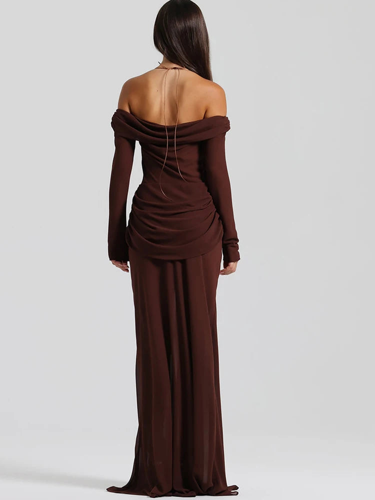 שמלת חיתוכים מקסי סטרפלס