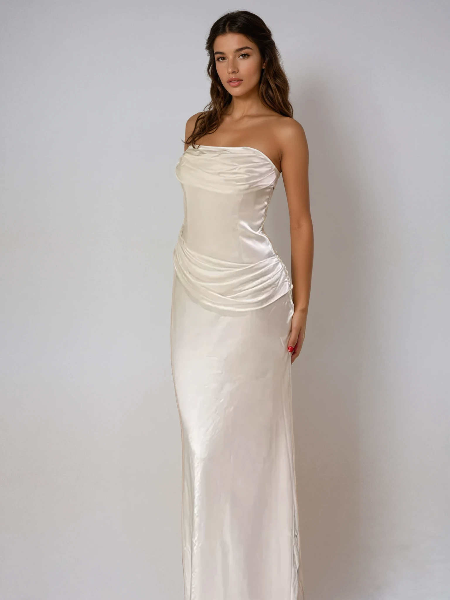 שמלת מקסי סאטן סטרפלס