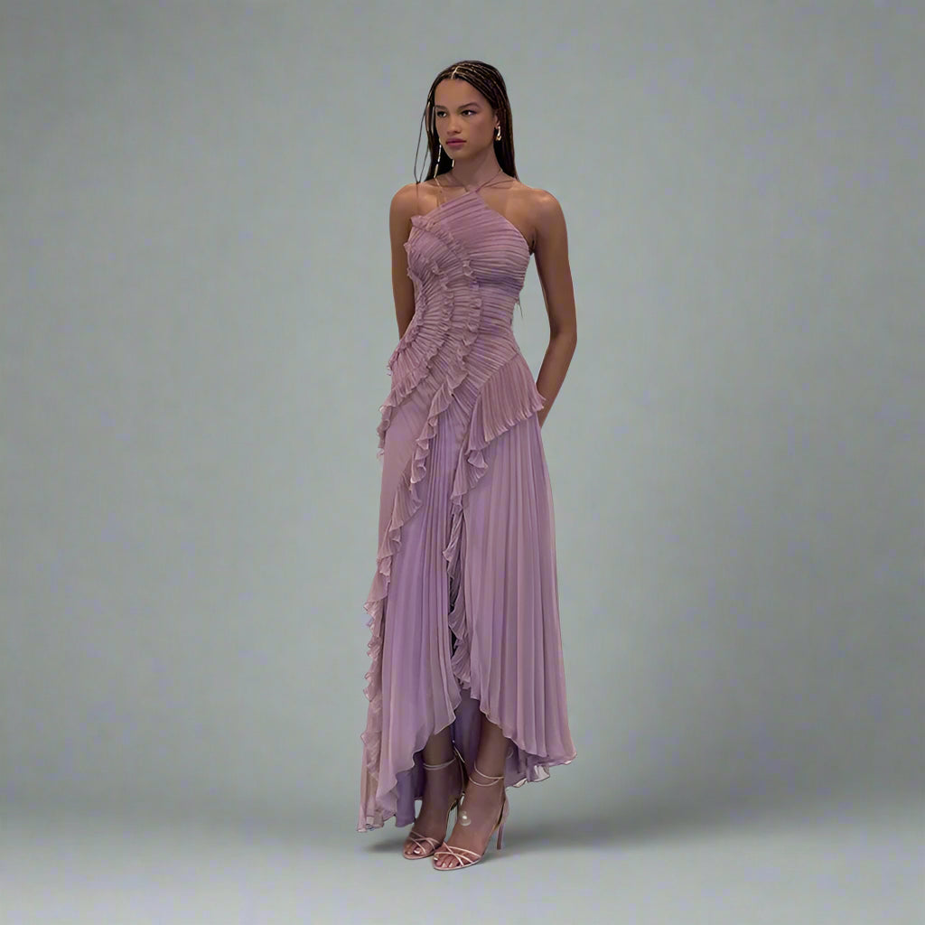 שמלת מקסי סטרפלס מעוטרת