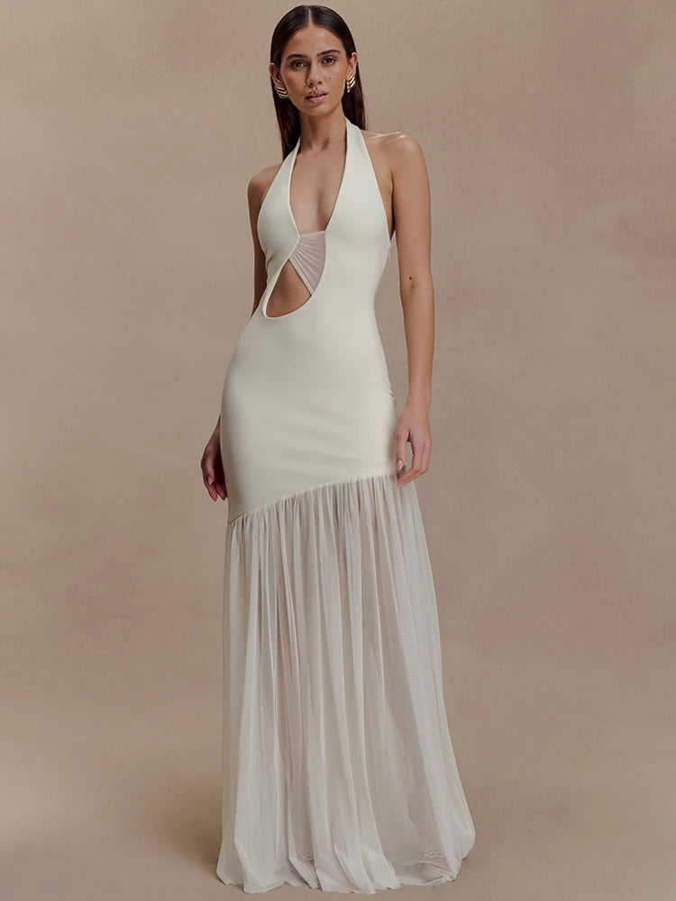 שמלת מקסי בשילוב חיתוכים ותחרה - לוסיאנה