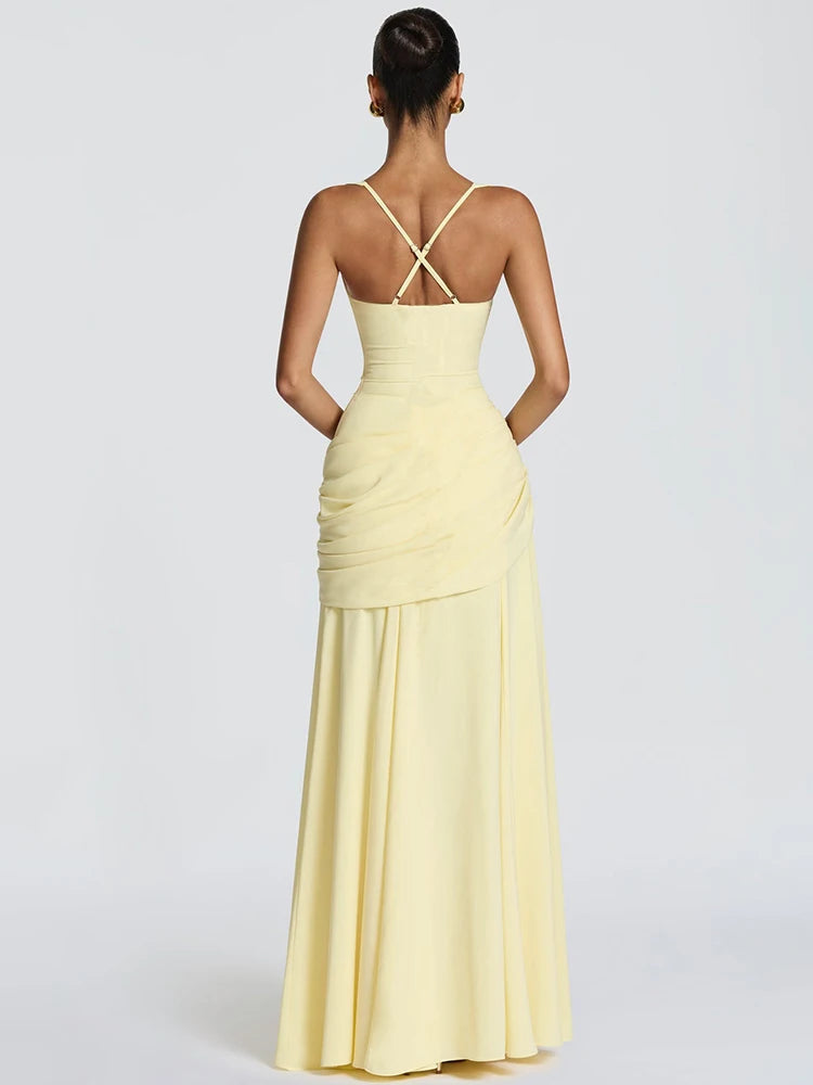 Mozision Off-shoulder Backless Sexy Maxi Dress Women Elegant Strapless Sleeveless Bodycon Ruched Club Party Long Dresses Female