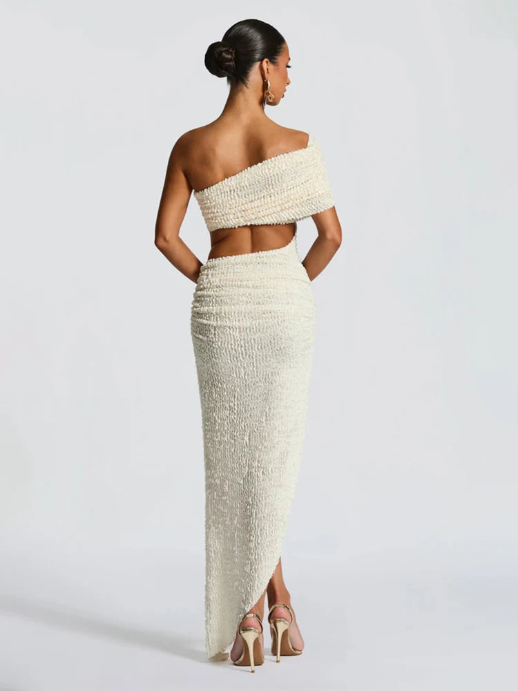 שמלת מקסי חיתוכים וכתף אחת