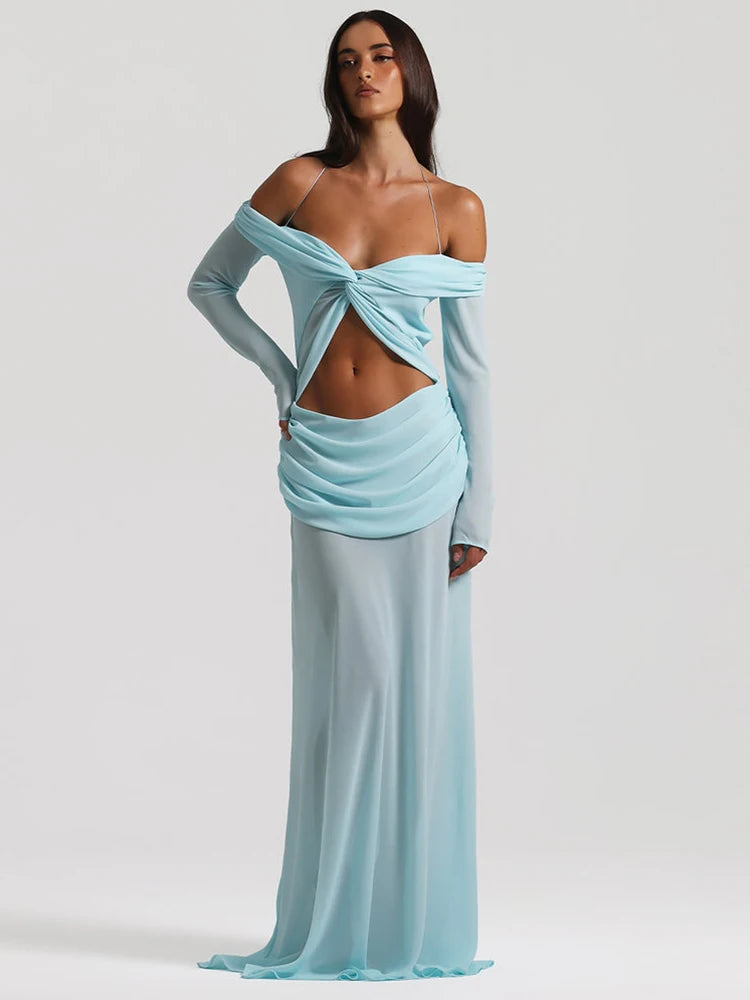 שמלת מקסי חיתוכים סטרפלס יוקרתית