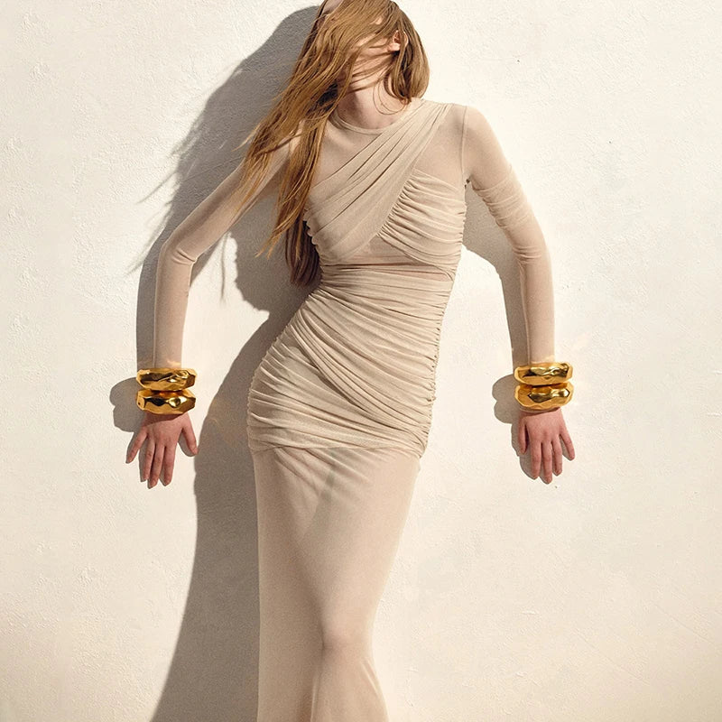 שמלת מקסי אלגנטית חצי שקפקפה