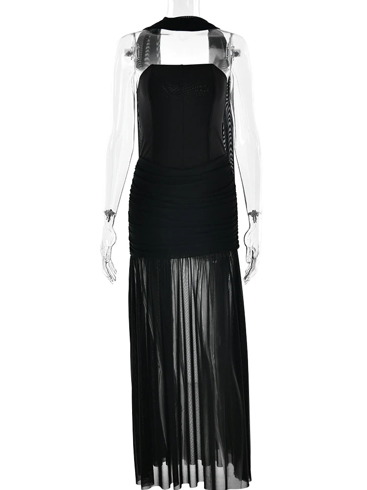 שמלת מקסי בשילוב צעיף תחרה