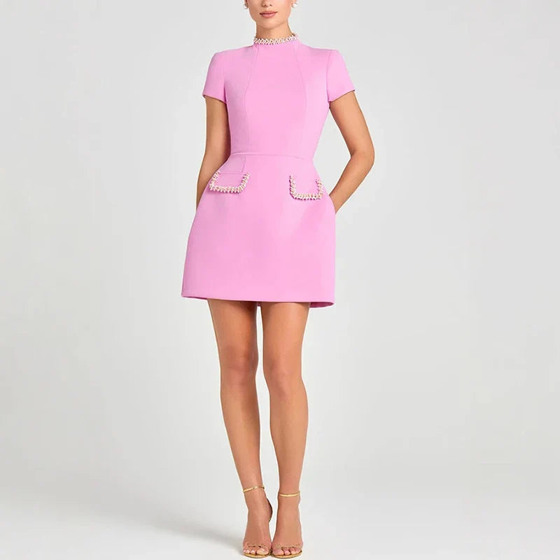 שמלת מיני פעמון יוקרתית ורודה