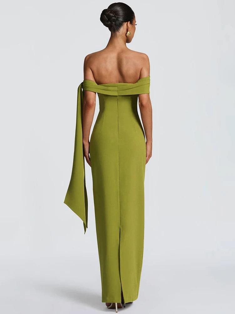 Mozision Off-shoulder Strapless Sexy Maxi Dress Women Elegant Sleeveless Backless Draped Ruched Bodycon Club Party Long Dresses