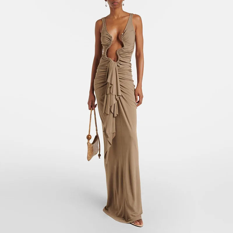 שמלת מקסי בשילוב קפלים - מיטל