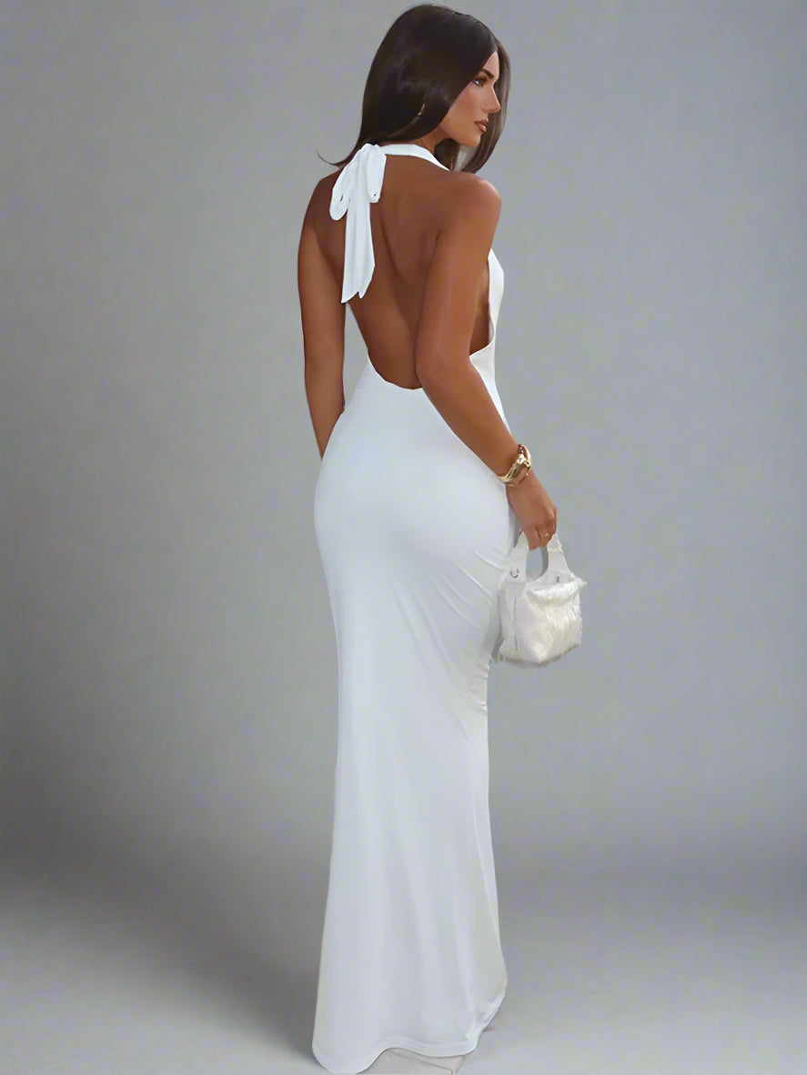 שמלת מקסי עם מחשוף נשפך