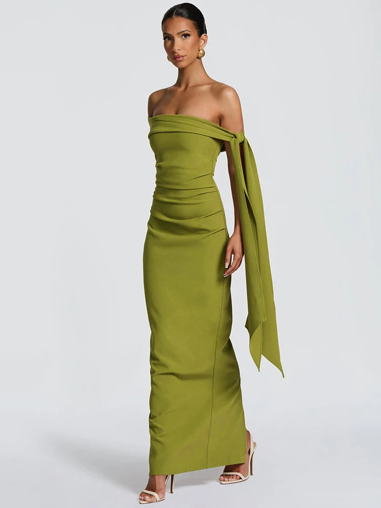 Mozision Off-shoulder Strapless Sexy Maxi Dress Women Elegant Sleeveless Backless Draped Ruched Bodycon Club Party Long Dresses