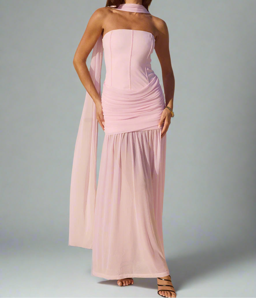 שמלת מקסי בשילוב צעיף תחרה