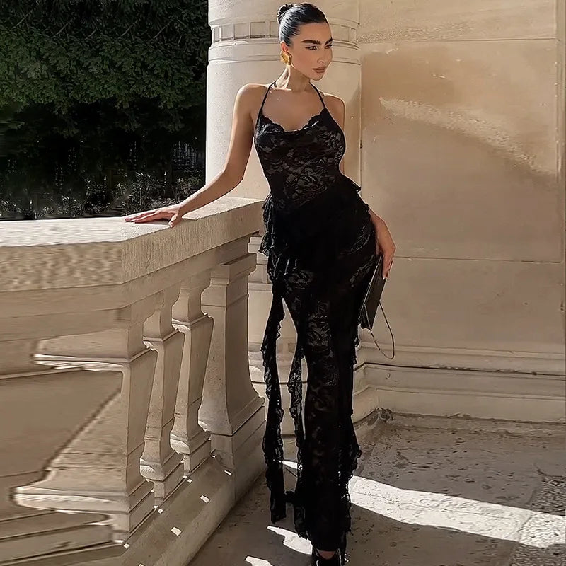 שמלת מקסי בשילוב מלמלה ותחרה