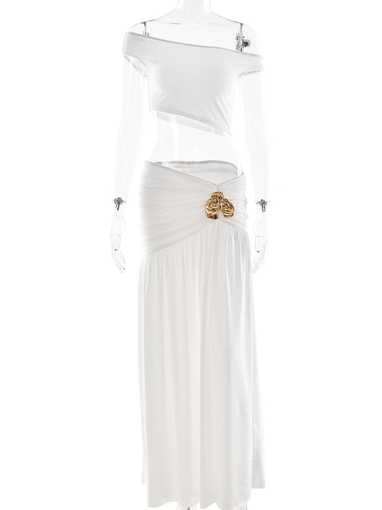 סט 2 חלקים אלגנטי סטרפלס עם שסע עמוק