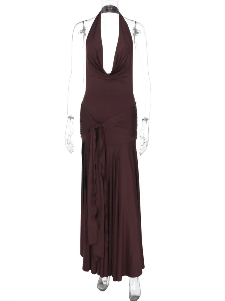 שמלת מקסי עם מחשוף וי נשפך