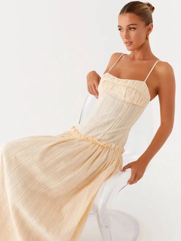 Mozision Elegant Spaghetti Strap Sexy Maxi Dress Women Gown Fashion Off-shoulder Sleeveless Backless Pleated Club Long Dresses