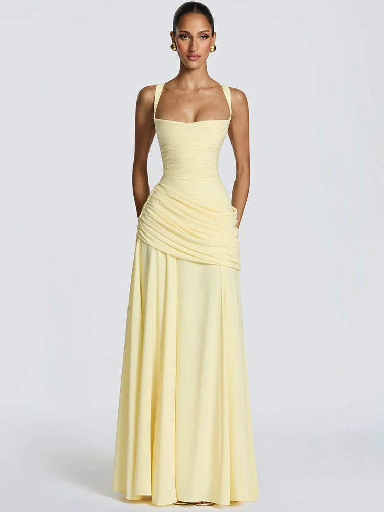 Mozision Off-shoulder Backless Sexy Maxi Dress Women Elegant Strapless Sleeveless Bodycon Ruched Club Party Long Dresses Female