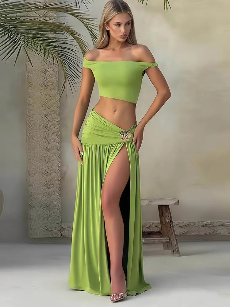 סט 2 חלקים אלגנטי סטרפלס עם שסע עמוק