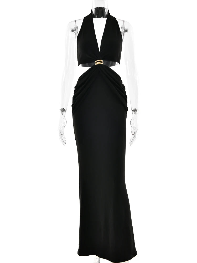 שמלת מקסי אגלנטי עם חיתוכי מותן