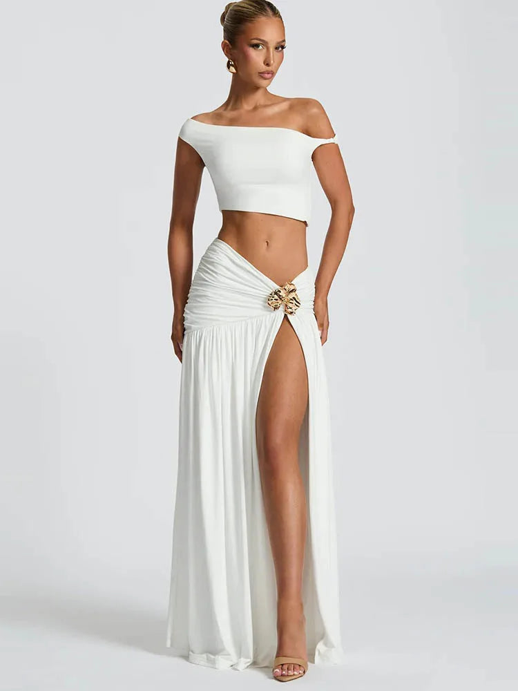 סט 2 חלקים אלגנטי סטרפלס עם שסע עמוק