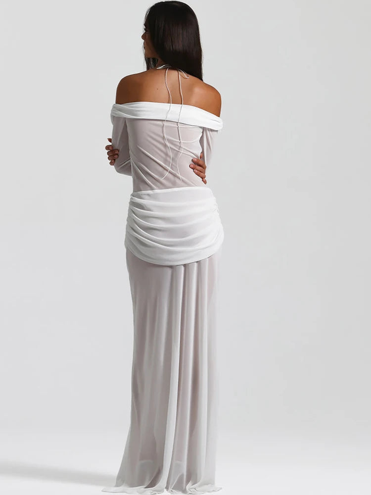 שמלת חיתוכים מקסי סטרפלס