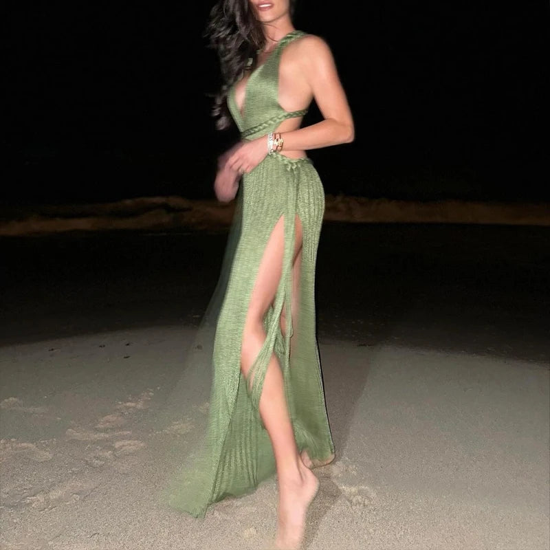 שמלת מקסי שסע עם חיתוכים