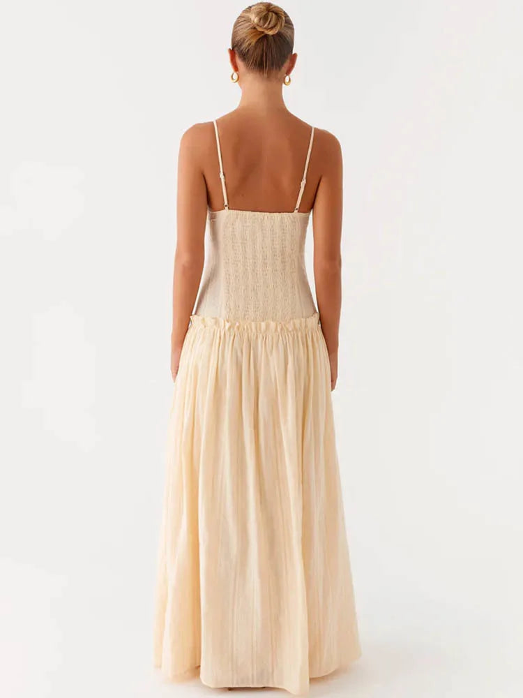 Mozision Elegant Spaghetti Strap Sexy Maxi Dress Women Gown Fashion Off-shoulder Sleeveless Backless Pleated Club Long Dresses